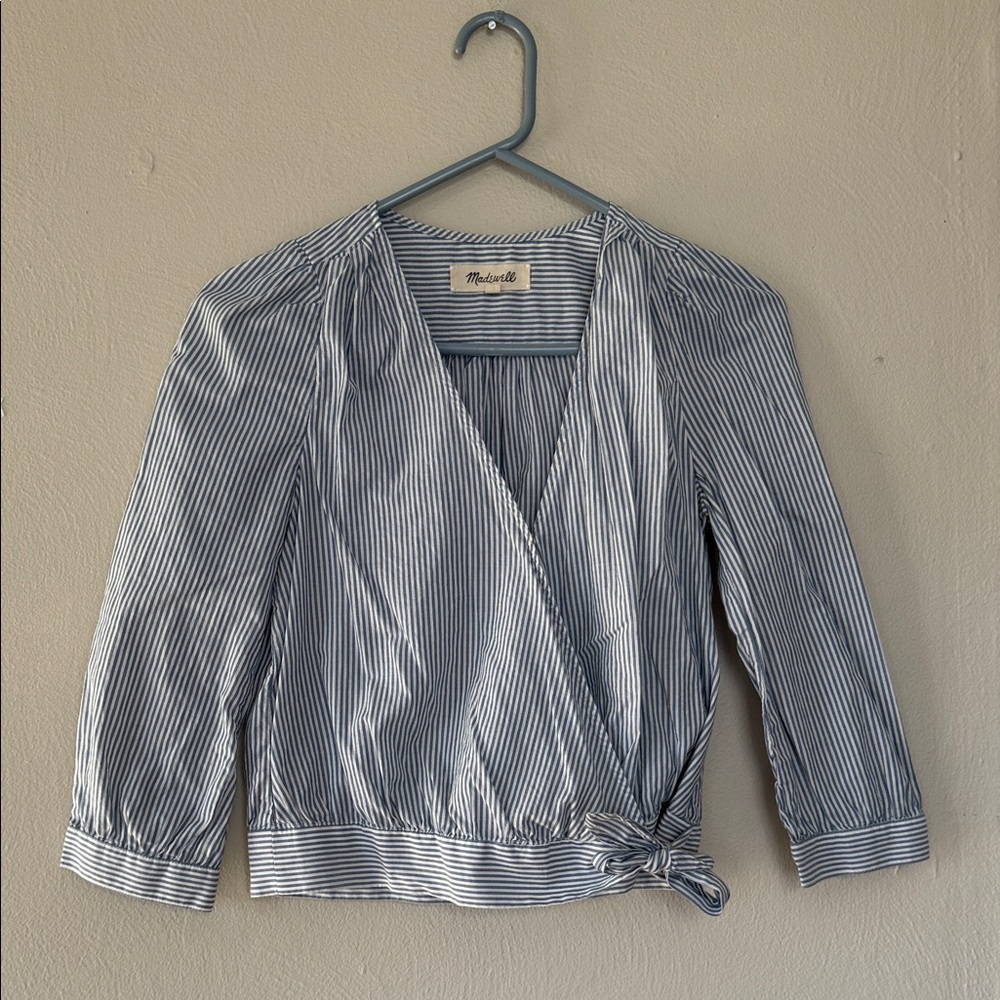 Madewell Navy Striped Wrap Blouse XS